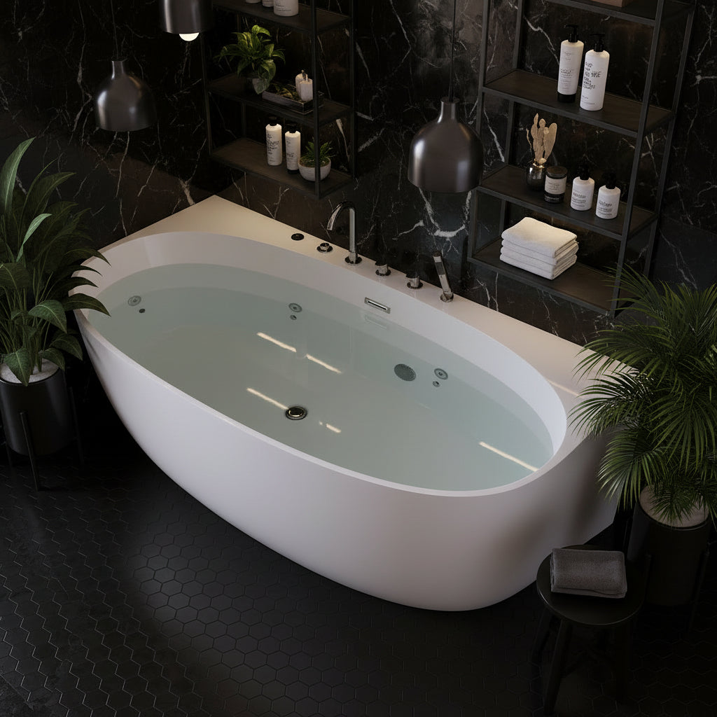 New England Home Goods Toubkal 67" Freestanding Tub in White - Stone Resin Solid Surface