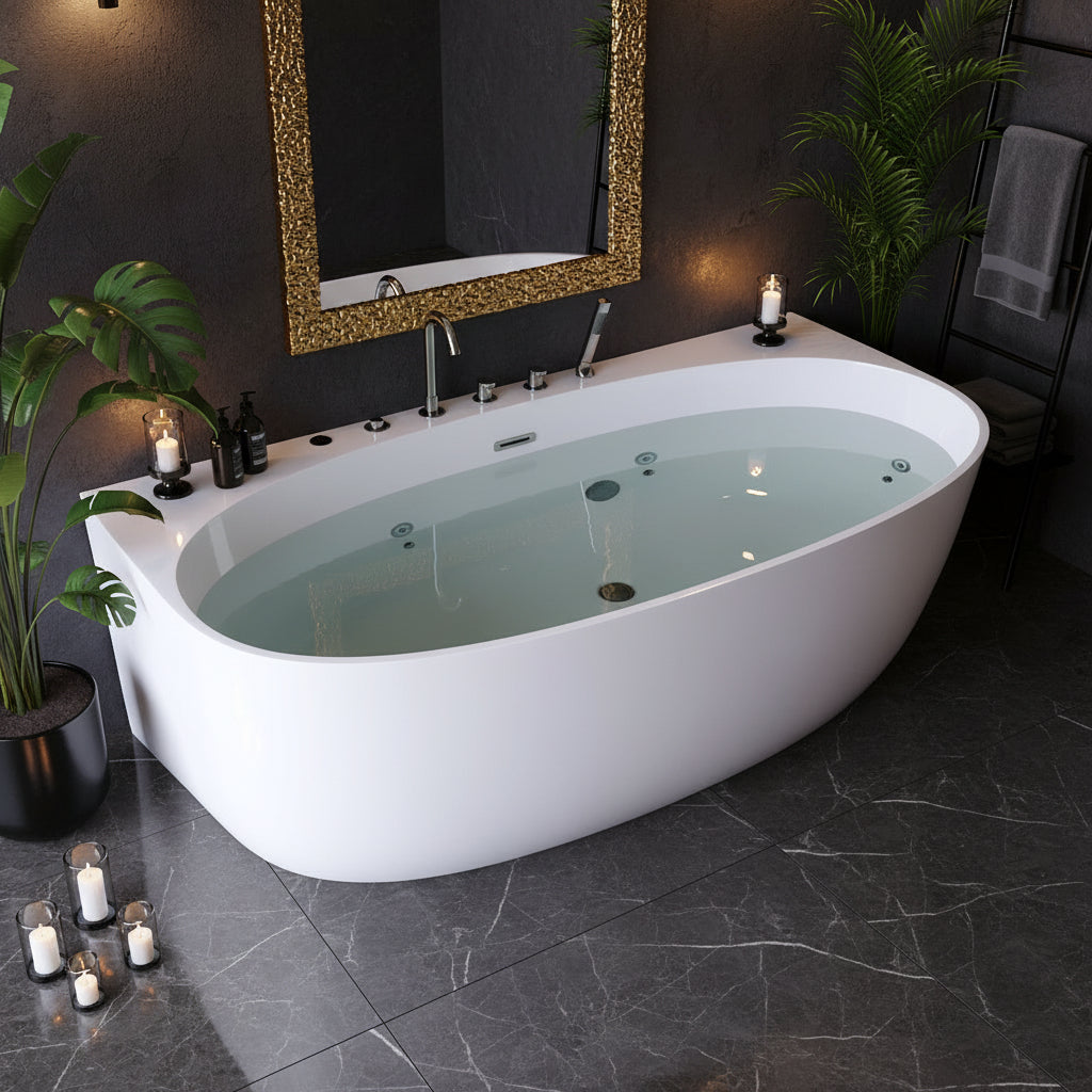 New England Home Goods Toubkal 67" Freestanding Tub in White - Stone Resin Solid Surface