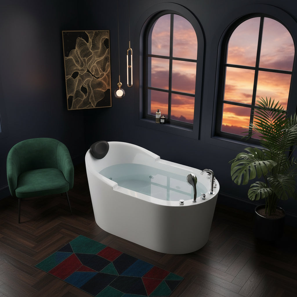 New England Home Goods Kenya 51" Freestanding Tub in White - Stone Resin Solid Surface