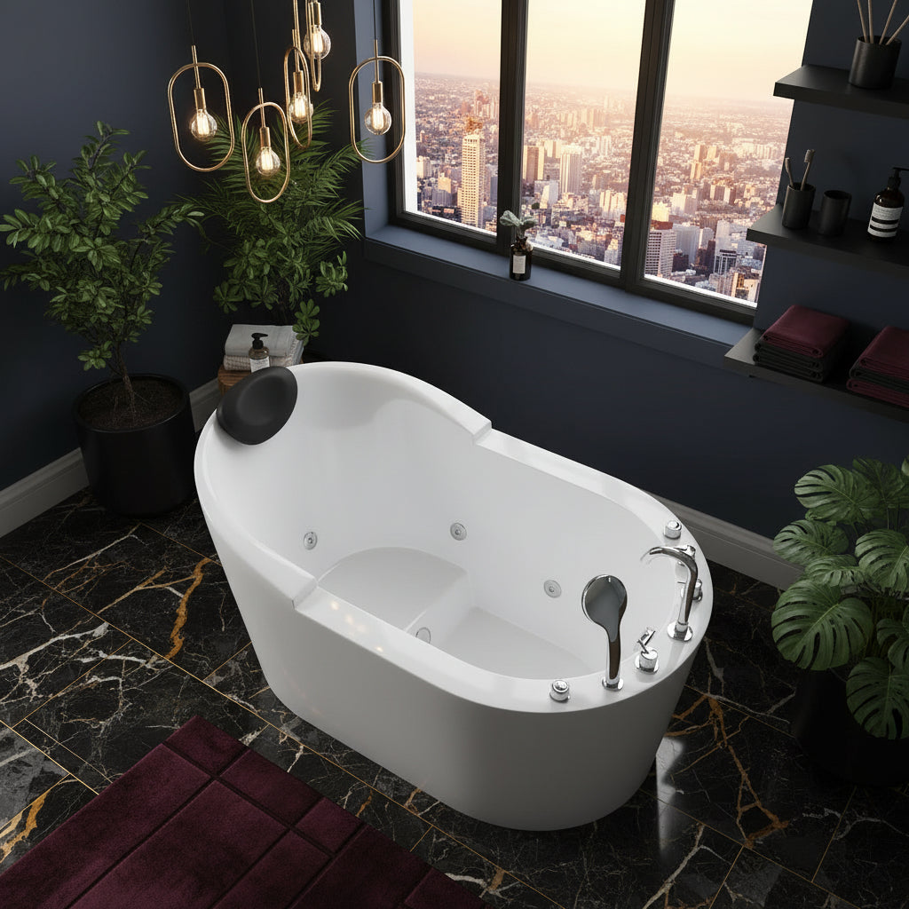 New England Home Goods Kenya 51" Freestanding Tub in White - Stone Resin Solid Surface