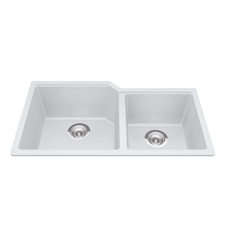 KINDRED MGC2034U-9PWTN Granite Series 33.88-in LR x 19.69-in FB Undermount Double Bowl Granite Kitchen Sink in Polar White In Polar White