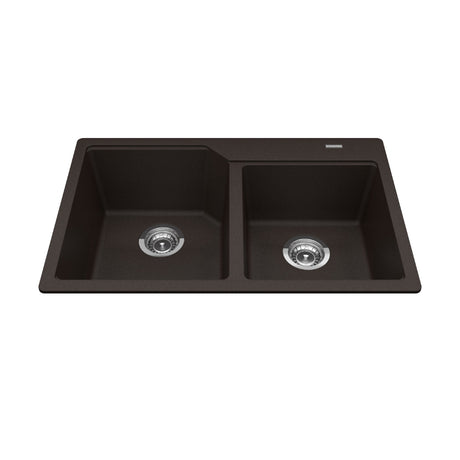 KINDRED MGCM2031-9ESN Granite Series 30.69-in LR x 19.69-in FB x 8.63-in DP Drop In Double Bowl Granite Kitchen Sink In Mocha