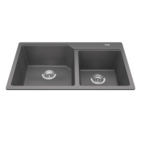 KINDRED MGCM2034-9SGN Granite Series 33.88-in LR x 19.69-in FB x 9.06-in DP Drop In Double Bowl Granite Kitchen Sink In Stone Grey