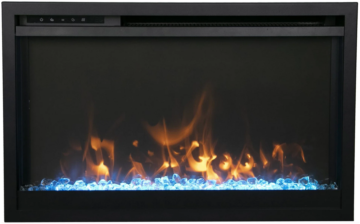 Amantii TRD-33-XS Traditional Xtraslim Smart Electric 33" WiFi Enabled Fireplace, Featuring a Multi Function Remote Control, Multi Flame Speeds and Clear Glass Media