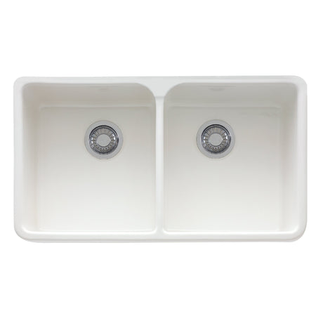 FRANKE MHK720-31WH Manor House 31.25-in. x 19.75-in. White Apron Front Double Bowl Fireclay Kitchen Sink - MHK720-31WH In White