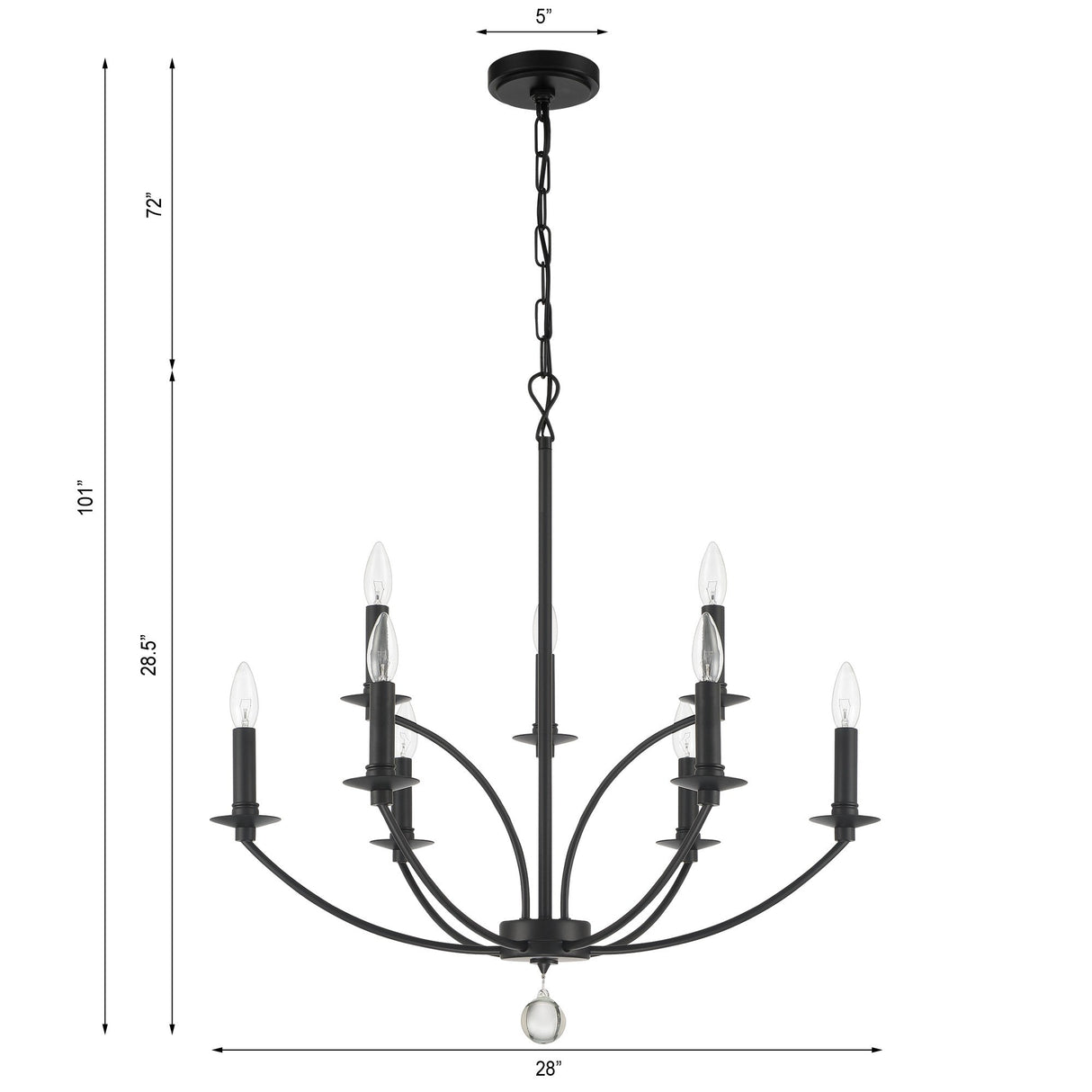 Mila 9 Light Black Chandelier MIL-8009-BK