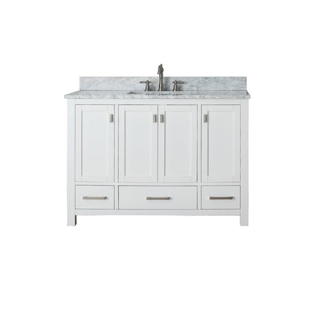 Avanity Modero 49 in. Vanity in White finish with Carrara White Marble Top