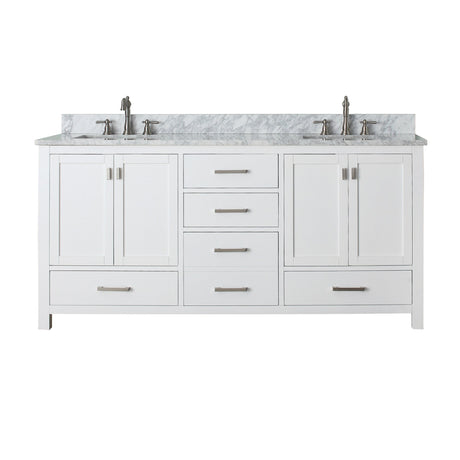 Avanity Modero 73 in. Double Vanity in White finish with Carrara White Marble Top