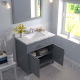 Virtu USA Caroline 36" Single Bath Vanity with White Quartz Top and Square Sink with Matching Mirror