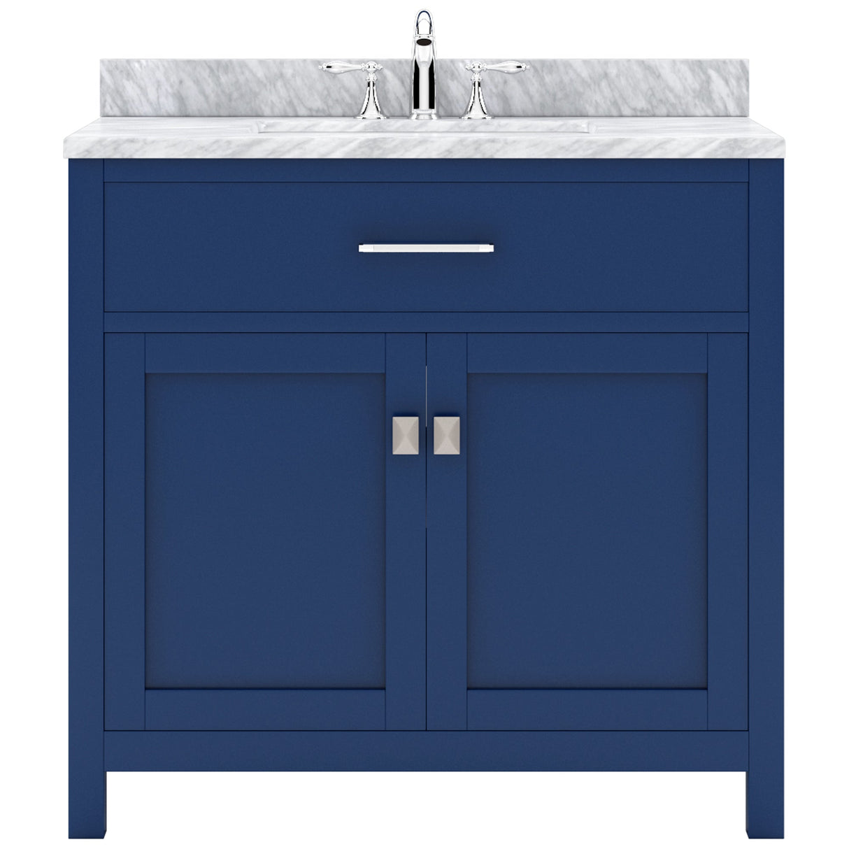 Virtu USA Caroline 36" Single Bath Vanity with White Marble Top and Square Sink with Brushed Nickel Faucet with Matching Mirror