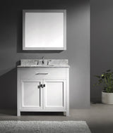 Virtu USA Caroline 36" Single Bath Vanity with White Marble Top and Square Sink with Matching Mirror