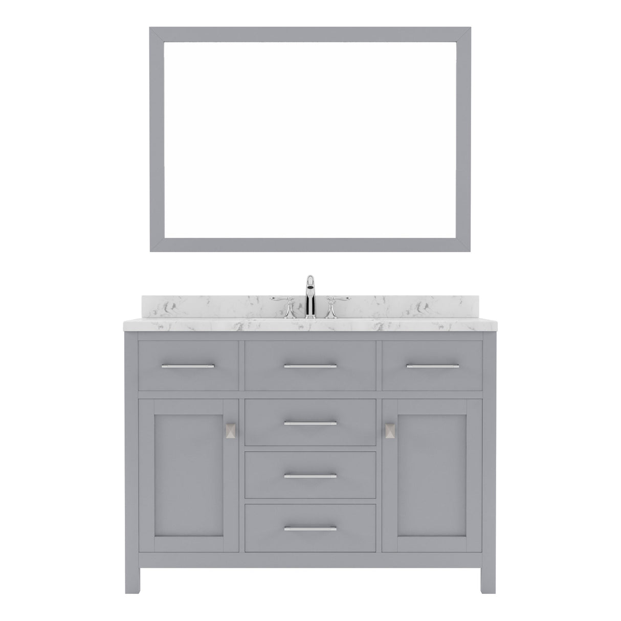 Virtu USA Caroline 48" Single Bath Vanity in Cashmere Gray with White Quartz Top and Round Sink with Matching Mirror - Luxe Bathroom Vanities