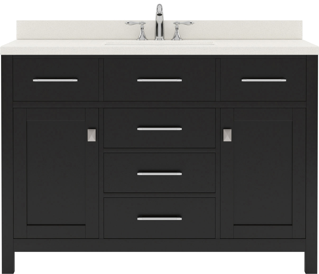 Virtu USA Caroline 48" Single Bath Vanity with Dazzle White Quartz Top and Square Sink with Brushed Nickel Faucet with Matching Mirror