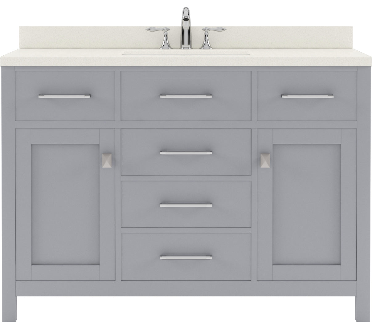 Virtu USA Caroline 48" Single Bath Vanity with Dazzle White Quartz Top and Square Sink with Brushed Nickel Faucet with Matching Mirror