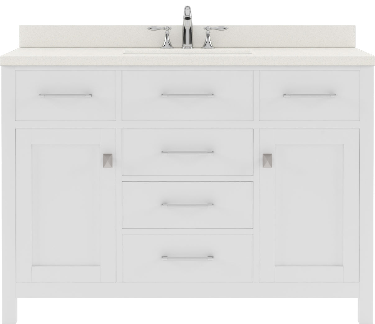 Virtu USA Caroline 48" Single Bath Vanity with Dazzle White Quartz Top and Square Sink with Brushed Nickel Faucet with Matching Mirror