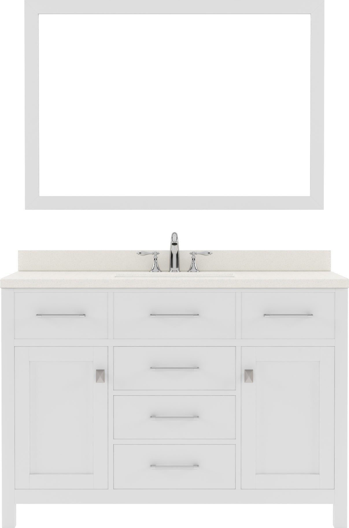 Virtu USA Caroline 48" Single Bath Vanity with Dazzle White Quartz Top and Square Sink with Brushed Nickel Faucet with Matching Mirror - Luxe Bathroom Vanities