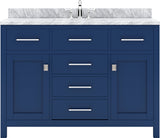 Virtu USA Caroline 48" Single Bath Vanity with White Marble Top and Square Sink with Brushed Nickel Faucet with Matching Mirror