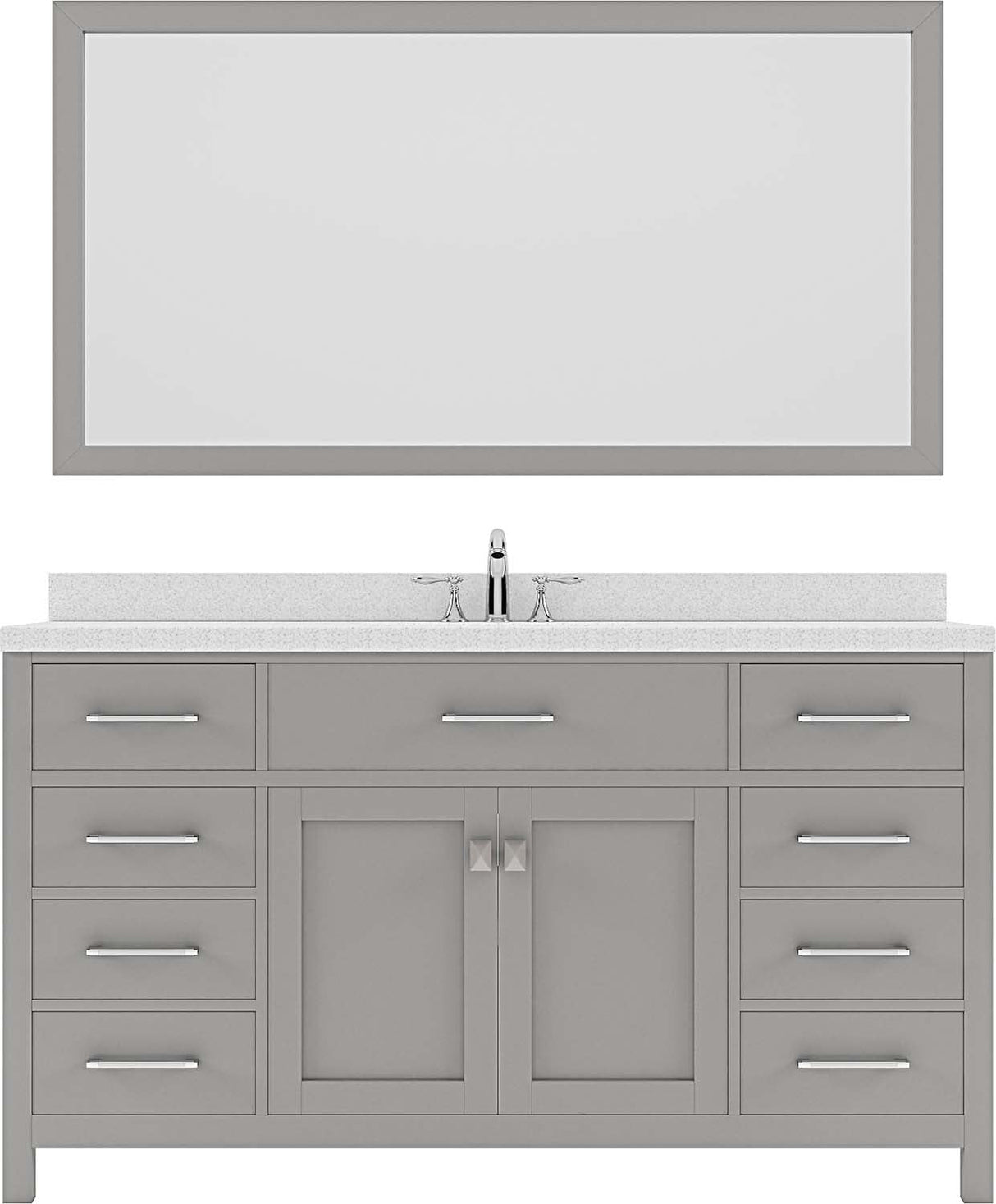 Virtu USA Caroline 60" Single Bath Vanity in Cashmere Grey with Dazzle White Top and Round Sink with Brushed Nickel Faucet and Mirror - Luxe Bathroom Vanities Luxury Bathroom Fixtures Bathroom Furniture