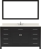 Virtu USA Caroline 60" Single Bath Vanity with White Quartz Top and Round Sink with Brushed Nickel Faucet with Matching Mirror - Luxe Bathroom Vanities