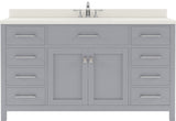 Virtu USA Caroline 60" Single Bath Vanity with White Quartz Top and Round Sink with Brushed Nickel Faucet with Matching Mirror