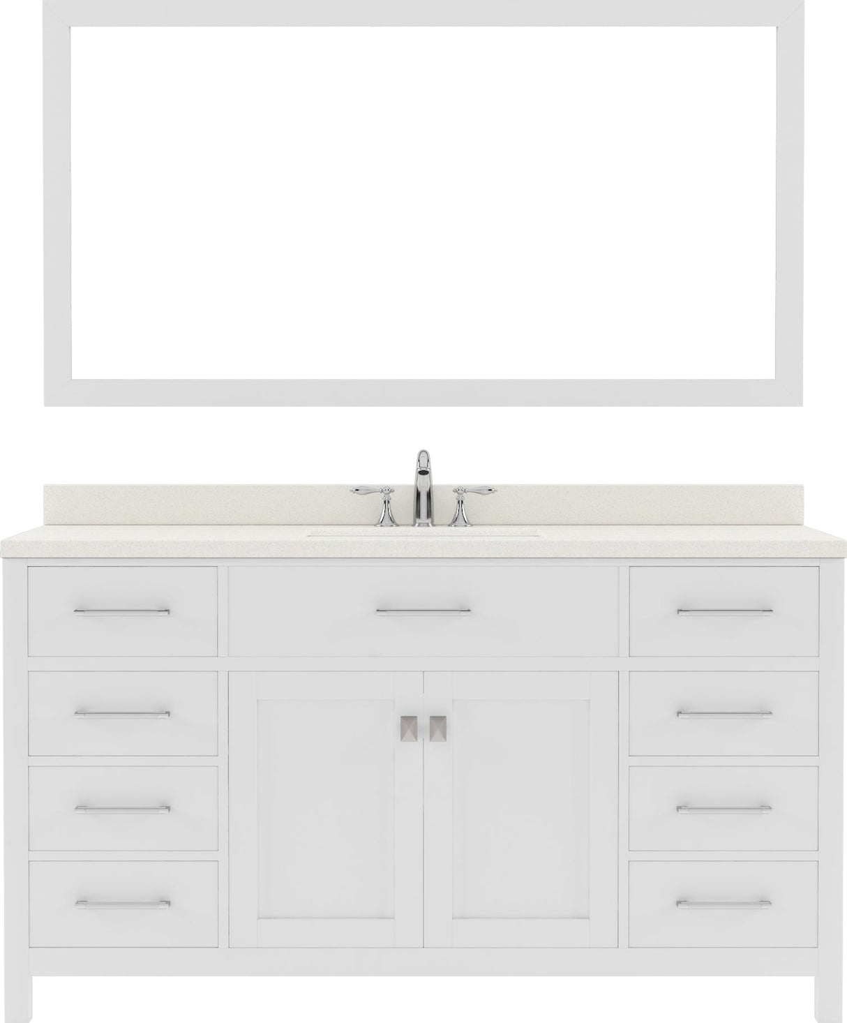Virtu USA Caroline 60" Single Bath Vanity with White Quartz Top and Round Sink with Brushed Nickel Faucet with Matching Mirror - Luxe Bathroom Vanities