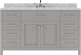 Virtu USA Caroline 60" Single Bath Vanity with White Marble Top and Square Sink with Brushed Nickel Faucet with Matching Mirror