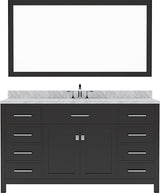 Virtu USA Caroline 60" Single Bath Vanity with White Marble Top and Square Sink with Brushed Nickel Faucet with Matching Mirror - Luxe Bathroom Vanities
