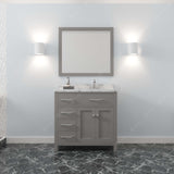 Virtu USA Caroline Parkway 36" Single Bath Vanity with White Quartz Top and Round Sink with Brushed Nickel Faucet with Matching Mirror