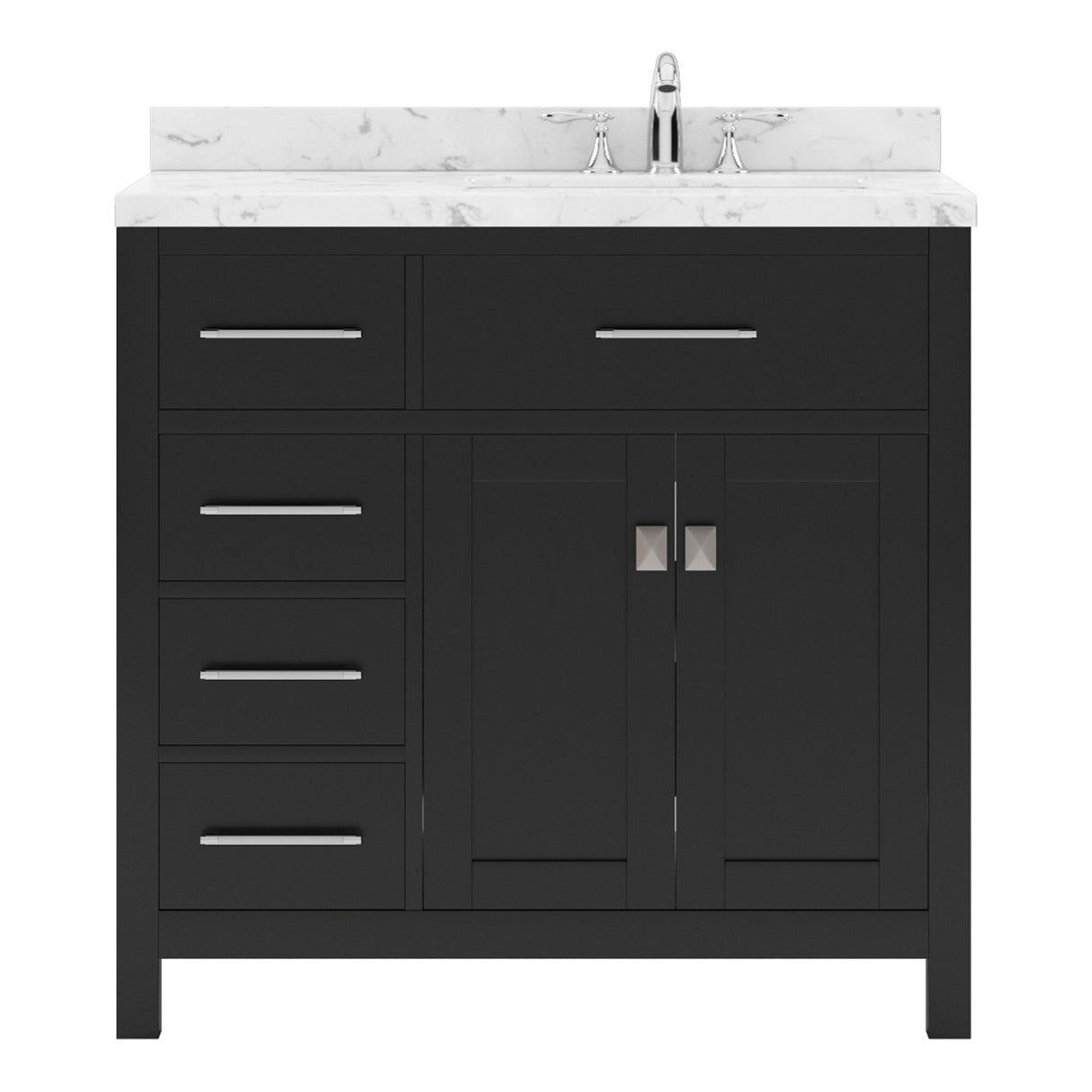 Virtu USA Caroline Parkway 36" Single Bath Vanity with White Quartz Top and Round Sink with Brushed Nickel Faucet with Matching Mirror