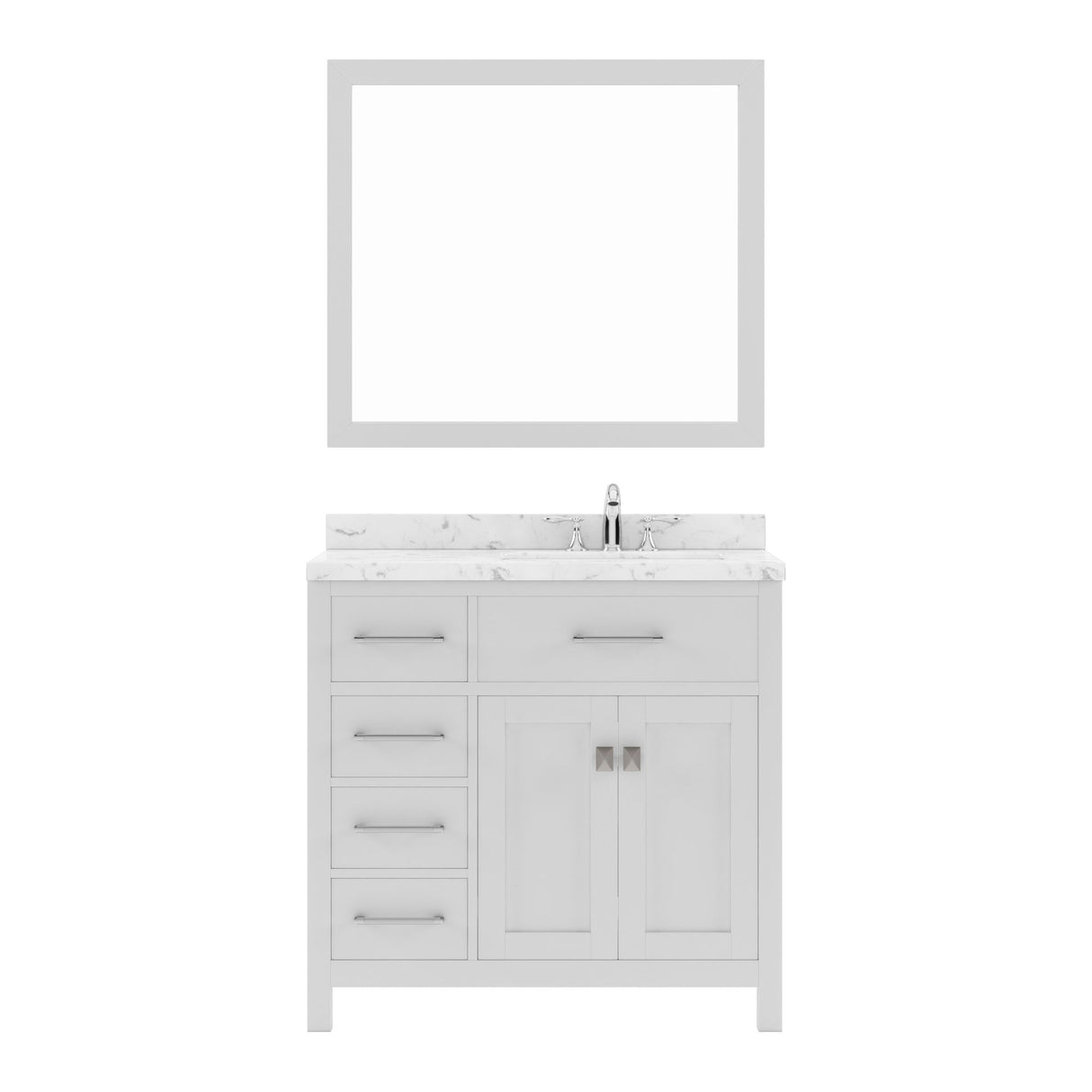 Virtu USA Caroline Parkway 36" Single Bath Vanity with White Quartz Top and Round Sink with Brushed Nickel Faucet with Matching Mirror - Luxe Bathroom Vanities