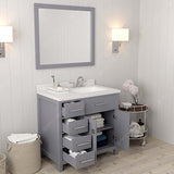 Virtu USA Caroline Parkway 36" Single Bath Vanity in White with White Quartz Top and Square Sink with Matching Mirror