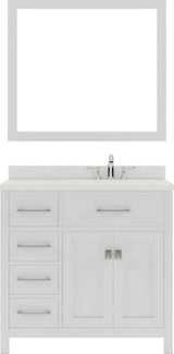 Virtu USA Caroline Parkway 36" Single Bath Vanity with Dazzle White Quartz Top and Square Sink with Polished Chrome Faucet with Matching Mirror - Luxe Bathroom Vanities