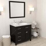 Virtu USA Caroline Parkway 36" Single Bath Vanity with White Marble Top and Round Sink with Matching Mirror