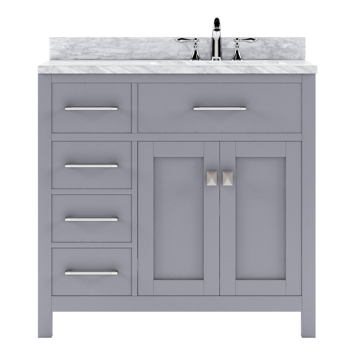 Virtu USA Caroline Parkway 36" Single Bath Vanity with Italian Carrara White Marble Top and Square Sink with Polished Chrome Faucet with Matching Mirror