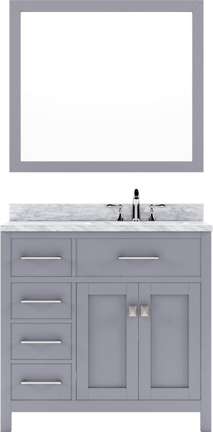 Virtu USA Caroline Parkway 36" Single Bath Vanity with Italian Carrara White Marble Top and Square Sink with Polished Chrome Faucet with Matching Mirror - Luxe Bathroom Vanities