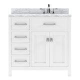 Virtu USA Caroline Parkway 36" Single Bath Vanity with White Marble Top and Round Sink with Matching Mirror