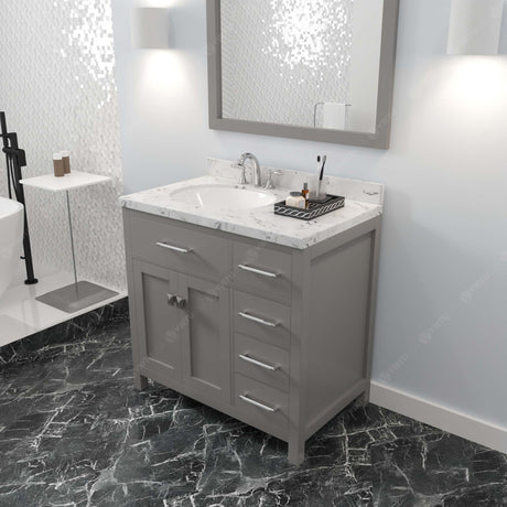 Virtu USA Caroline Parkway 36" Single Bath Vanity with Cultured Marble Quartz Top and Round Sink with Matching Mirror