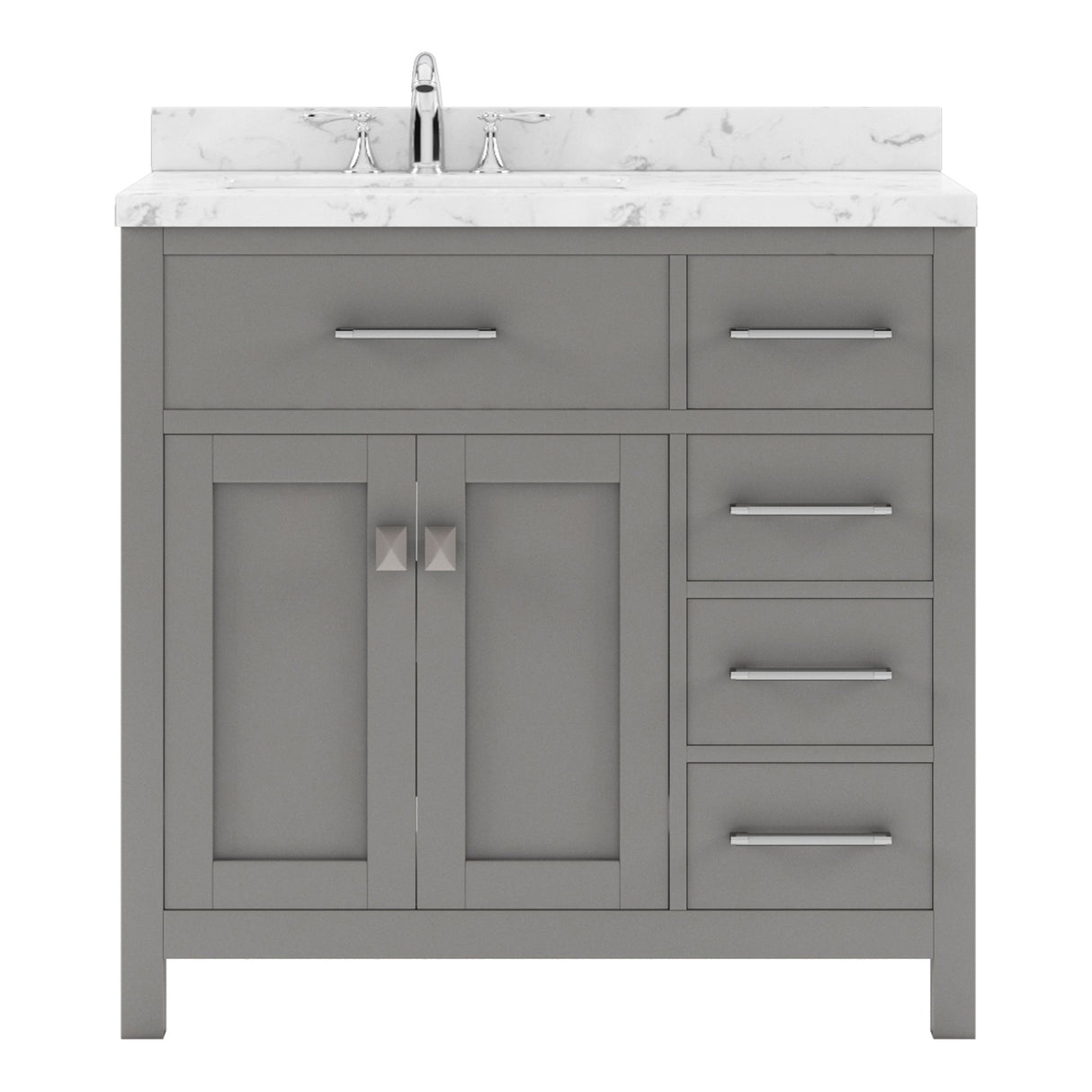 Virtu USA Caroline Parkway 36" Single Bath Vanity with Cultured Marble Quartz Top and Square Sink with Polished Chrome Faucet with Matching Mirror