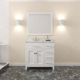 Virtu USA Caroline Parkway 36" Single Bath Vanity with Cultured Marble Quartz Top and Square Sink with Brushed Nickel Faucet with Matching Mirror