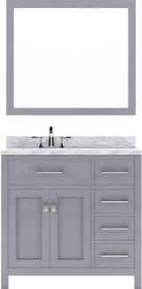 Virtu USA Caroline Parkway 36" Single Bath Vanity with Italian White Marble Top and Round Sink with Polished Chrome Faucet with Matching Mirror - Luxe Bathroom Vanities