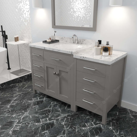 Virtu USA Caroline Parkway 57" Single Bath Vanity with White Quartz Top and Round Sink with Brushed Nickel Faucet with Matching Mirror
