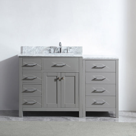 Virtu USA Caroline Parkway 57" Single Bath Vanity in Cashmere Gray with White Marble Top and Round Sink with Polished Chrome Faucet