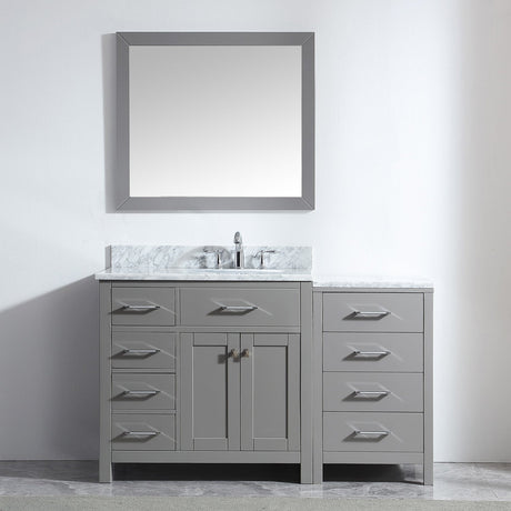 Virtu USA Caroline Parkway 57" Single Bath Vanity with White Marble Top and Round Sink with Brushed Nickel Faucet with Matching Mirror