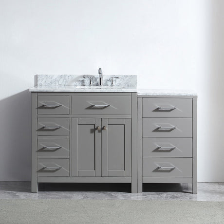 Virtu USA Caroline Parkway 57" Single Bath Vanity in Cashmere Gray with White Marble Top and Square Sink with Brushed Nickel Faucet