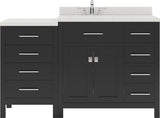 Virtu USA Caroline Parkway 57" Single Bath Vanity with Dazzle White Quartz Top and Round Sink with Polished Chrome Faucet with Matching Mirror