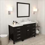 Virtu USA Caroline Parkway 57" Single Bath Vanity with Dazzle White Quartz Top and Square Sink with Polished Chrome Faucet with Matching Mirror