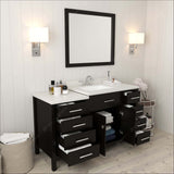 Virtu USA Caroline Parkway 57" Single Bath Vanity with Dazzle White Quartz Top and Square Sink with Polished Chrome Faucet with Matching Mirror
