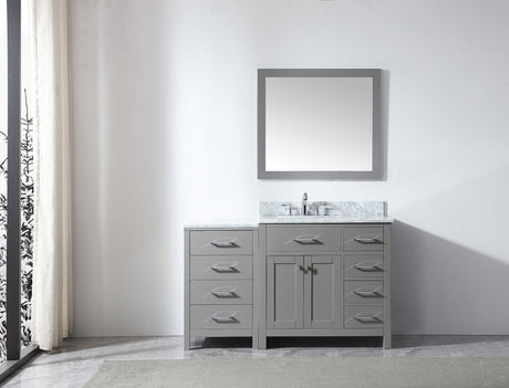 Virtu USA Caroline Parkway 57" Single Bath Vanity with Italian White Marble Top and Round Sink with Brushed Nickel Faucet with Matching Mirror