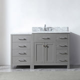 Virtu USA Caroline Parkway 57" Single Bath Vanity in Cashmere Gray with White Marble Top and Round Sink with Brushed Nickel Faucet
