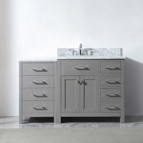 Virtu USA Caroline Parkway 57" Single Bath Vanity in Cashmere Gray with White Marble Top and Round Sink with Polished Chrome Faucet